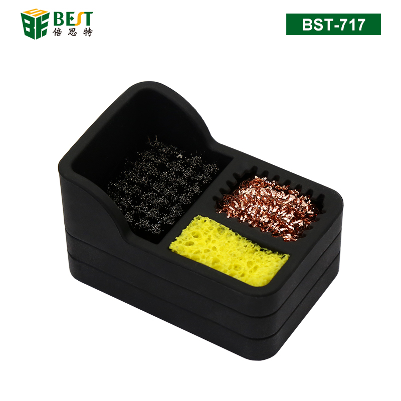 BST-717 硅胶烙铁清洁盒 三合一电烙铁头清洁盒 硅胶耐高温焊咀焊接清洁铜丝球锡渣盒清洁器 清洁座